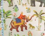 India Elephant fabric palm tree tan exotic animal