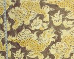Asian Oriental dragon fabric Foo Dog lion taupe gold yellow linen