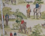 Horse hunt fabric equestrian hounds toile red blue Remnant- 40"