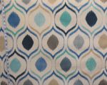 Blue ikat fabric aqua oval upholstery Remnant- 24"