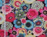 Fantasy floral fabric blue pink retro whimsical