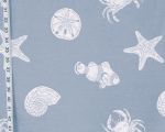 Purple blue seashell fabric starfish tropical fish crab upholstery