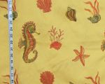 Embroidered seahorse fabric yellow orange linen REMNANT- 33"
