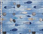 Blue beach fabric sea shore weathered boards wooden ocean fish