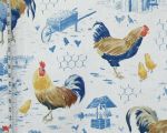P.Kaufmann rooster strut farmhouse blue toile chicken wire
