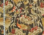Brown Asian bird crane fabric fall garden floral
