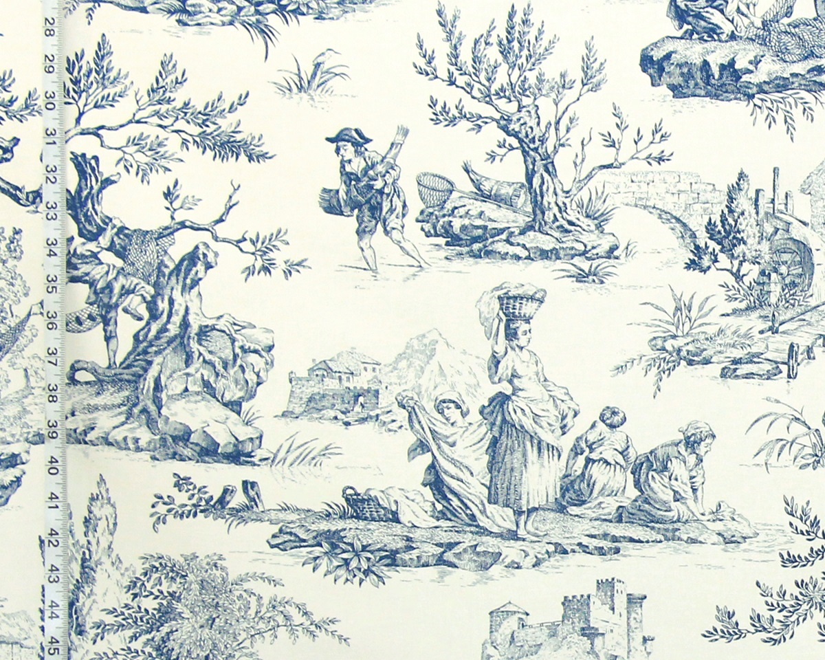 Schumacher Fabric Blue Fisherman Toile Fish from Brick House