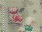 Pink rose fabric hydrangea French document letter romantic linen