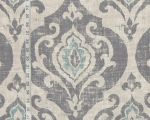 Medieval scroll fabric grey blue fleur de lyse