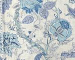 Blue Indienne floral fabric Tree of Life linen Remnant- 1 yd, 30"