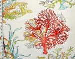 Red coral fabric ocean reef turtle