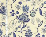 Blue Indienne fabric Provence floral sea green handprint