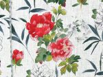 Red pink peony toile fabric linen floral watercolor