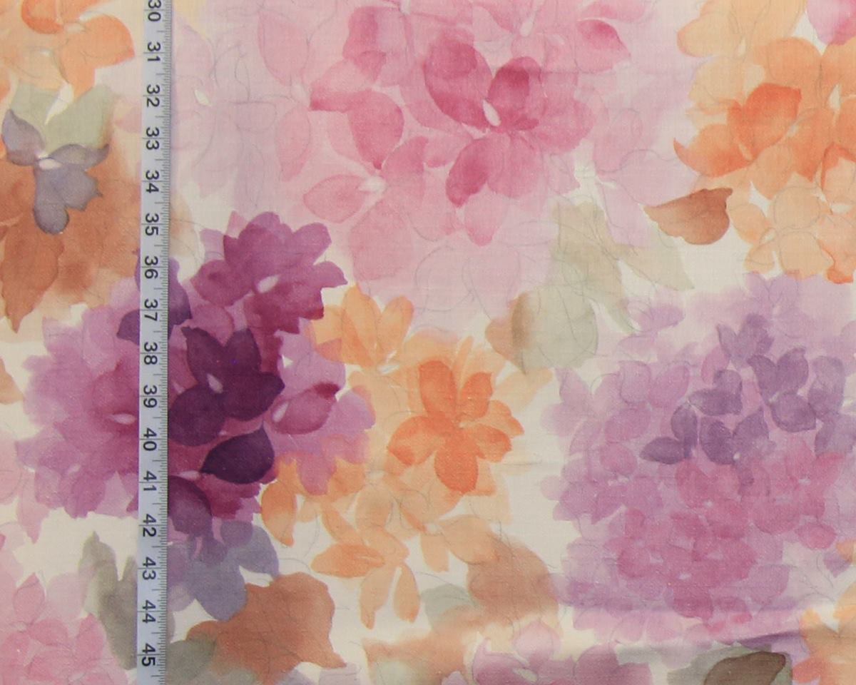 Watercolor fabric floral purple orange Remnant- 25 from Brick House Fabric:  Novelty Fabric