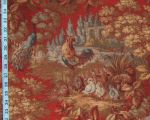 Red rooster toile fabric country peacock chickens