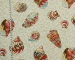 Orange red brown blue seashell fabric coral watercolor