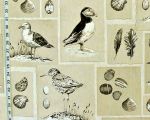 Shore birds illustrations fabric seashell puffin neutral beach coastal decorating
