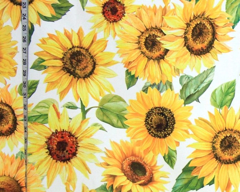 Lightweight satin fabric by the yard - Yellow sunflowers on white –  MONSARFABRICS