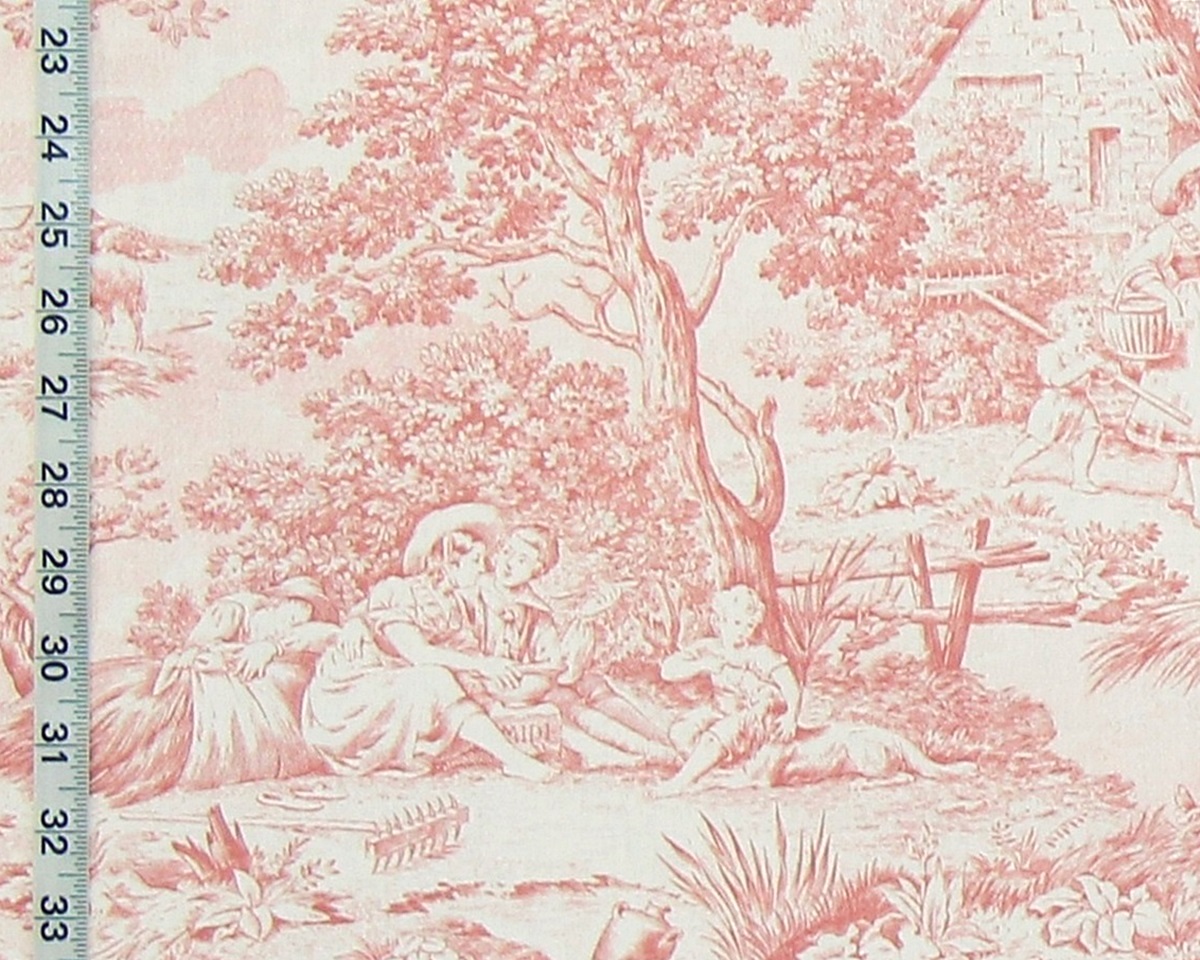 Yellow Pink and White Toile Toile Fabric by the Yard Designer Toile Cotton  Toile 