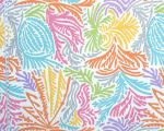 Tropical beach fabric retro ocean palm coral abstract linen REMNANT- 35"