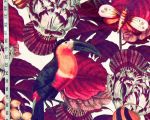 Tropical botanical fabric toucan floral fauna seashell bird fish velvet material