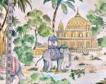 Indian elephant fabric tropical garden toile