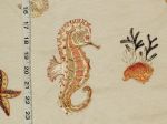 Embroidered seahorse fabric linen copper REMNANT