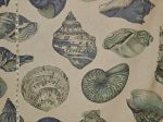 Aqua blue seashell fabric beach ocean sea shells